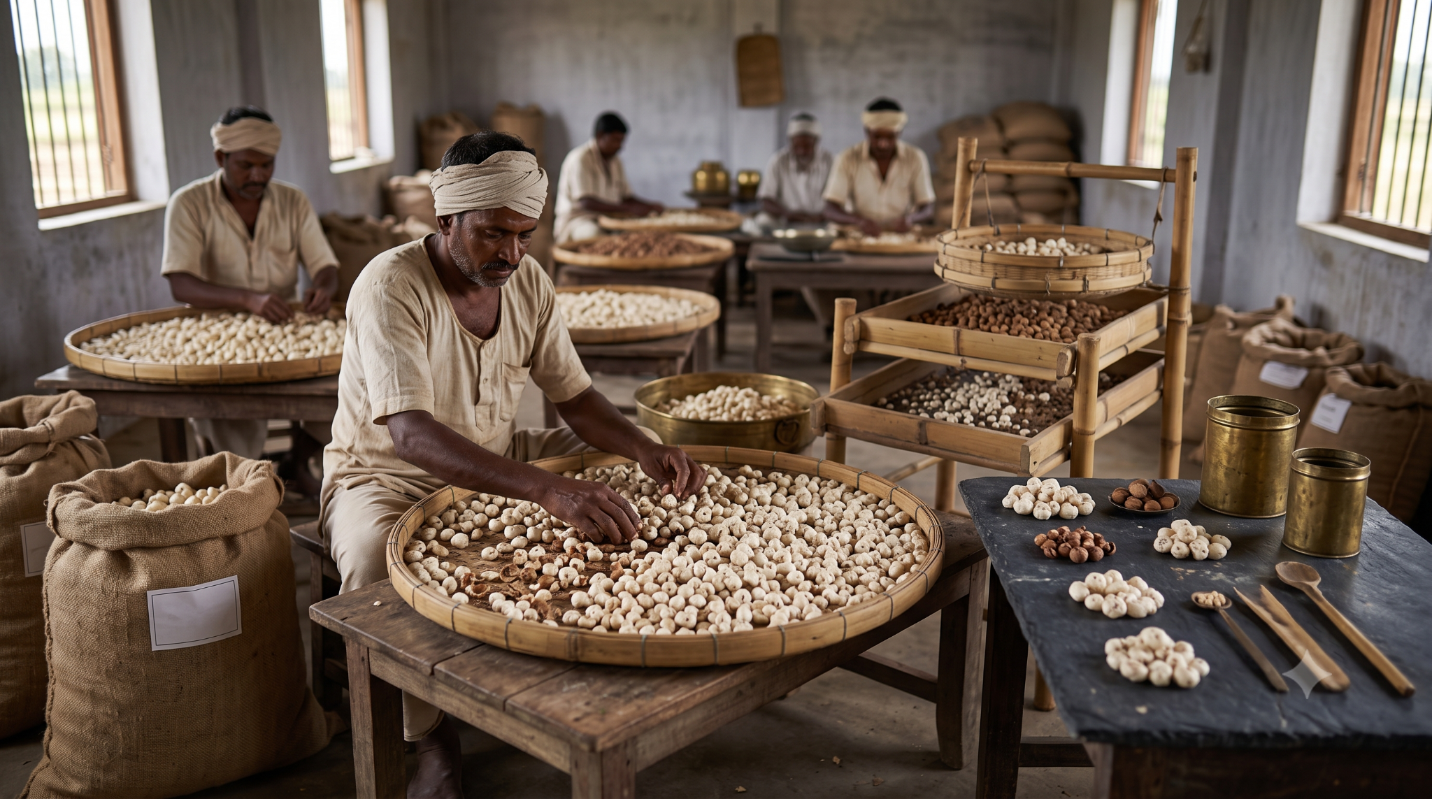 Makhana pond harvesting